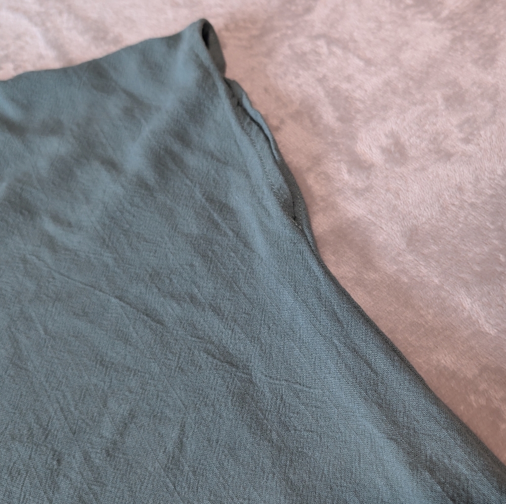 Linen Blend V Neck Dolman Sleeve Tunic Dress Teal Coastal Boho Seafoam Green M - Picture 11 of 13